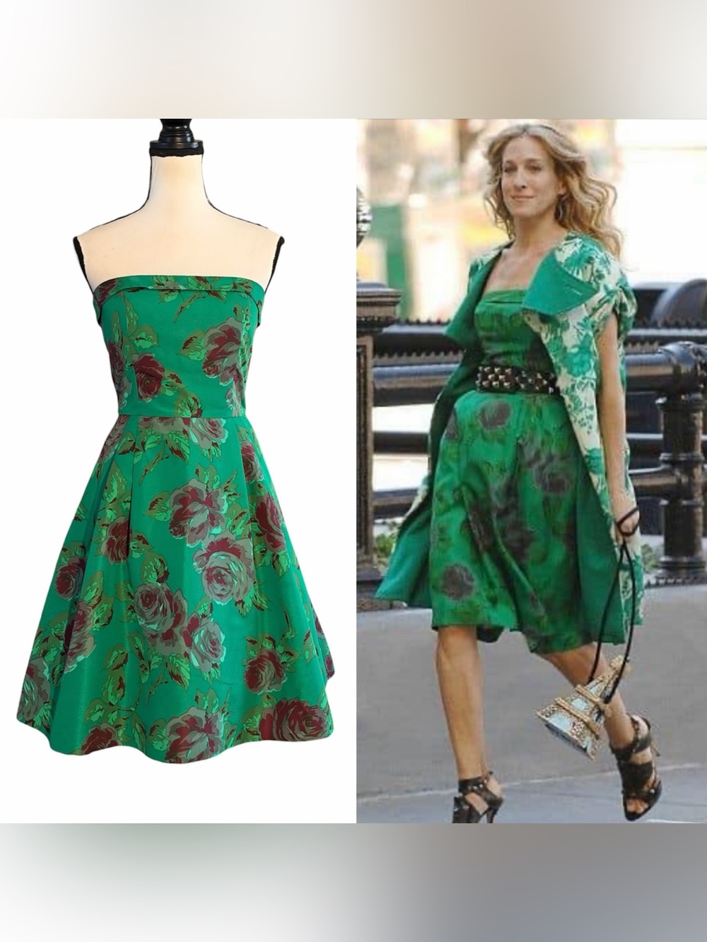 Vintage Green Floral Fit & Flare Dress ASO Carrie Bradshaw in Sex And The City